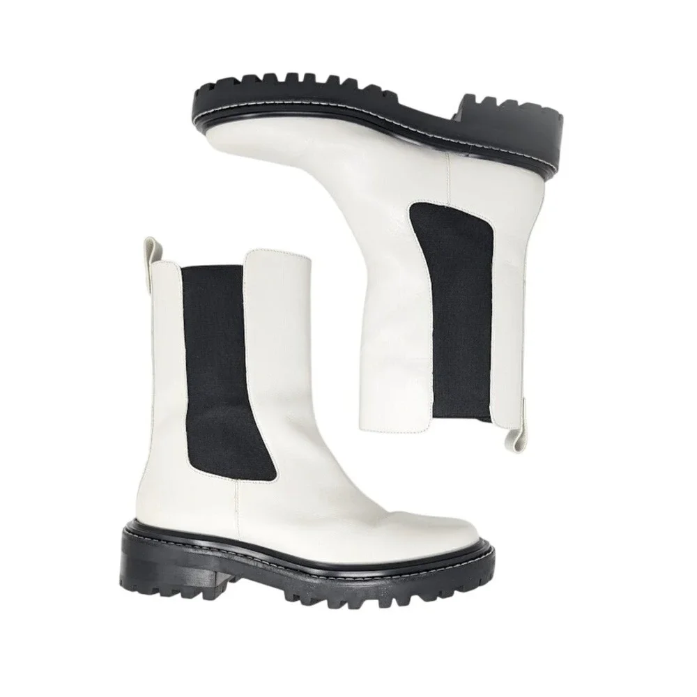 Tory Burch Benton Lug Sole Chelsea Boots Ivory Leather‎ Women's 9.5 M Minimalist